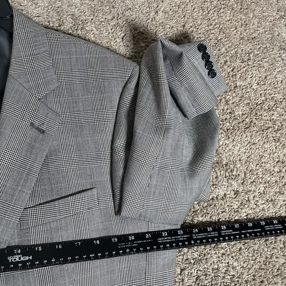 Jos A Bank 43R 36x28 Gray Glen Plaid 2pc Pant Suit Flannel Wool Pleated
